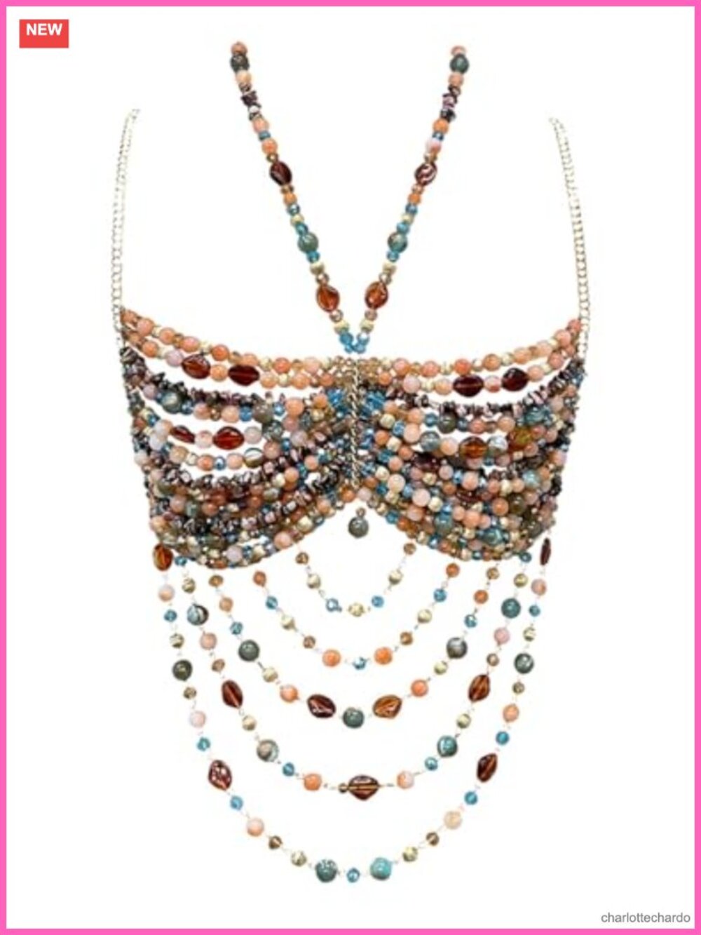 Beaded Body Chain Bra Top Festival Jewelry Adjustable Halter
